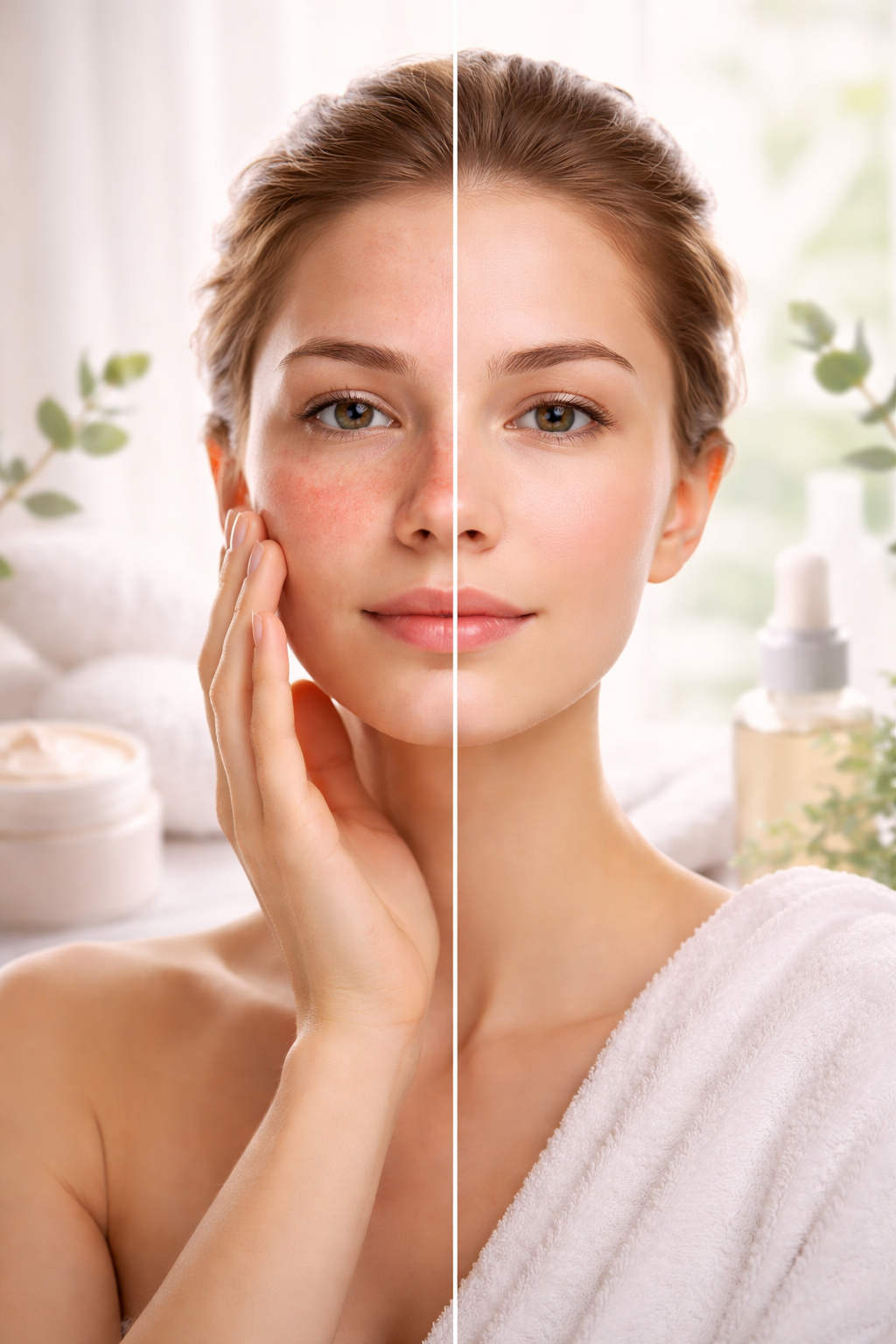 Damaged skin barrier vs healthy skin barrier comparison showing redness irritation and smooth repaired skin