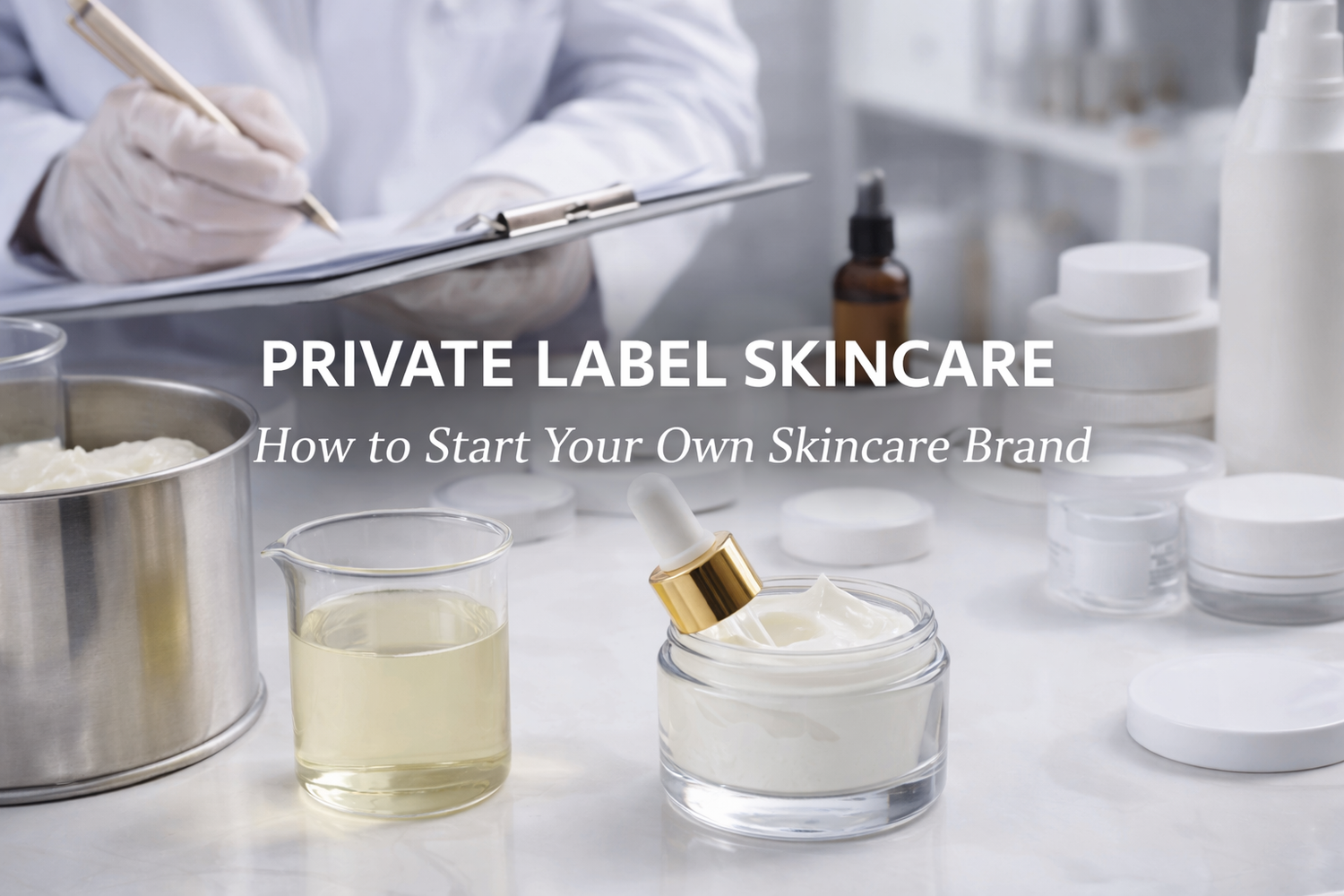 Private label skincare manufacturing process for launching a science-based skincare brand.