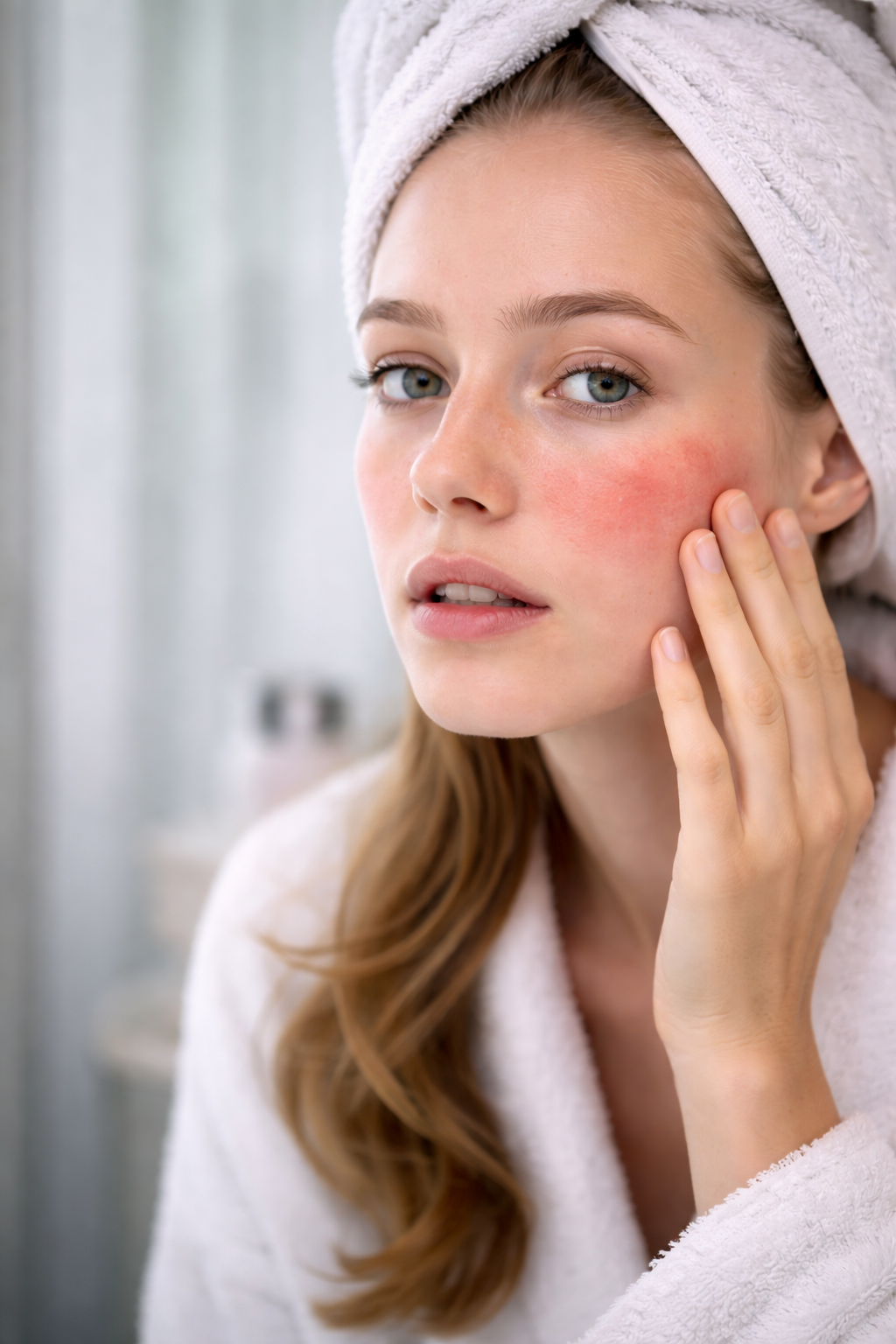 woman experiencing redness caused by a damaged skin barrier