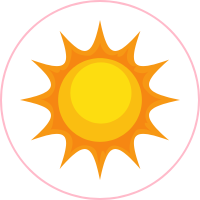 Illustration of a sun with a yellow center and orange rays on a white background